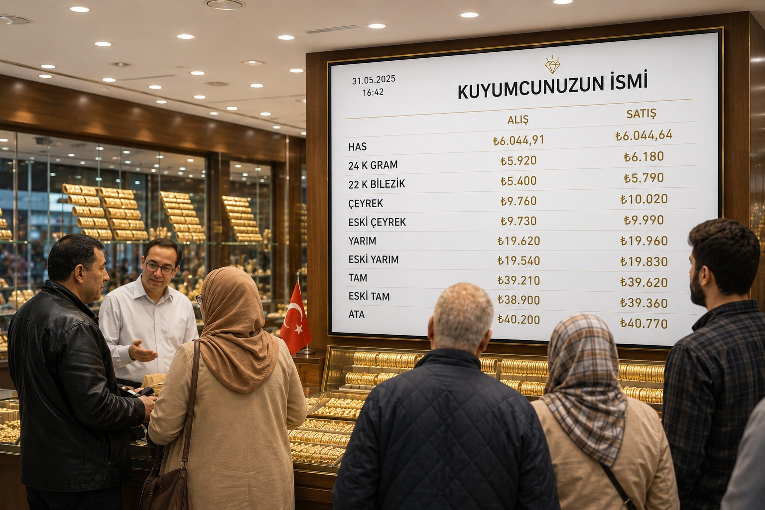 Kuyumcu mağazasında Ceremy canlı fiyat ekranı